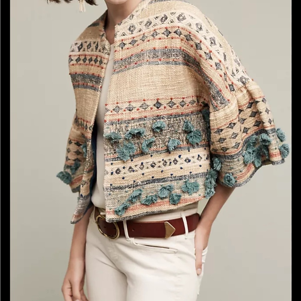 Anthropologie Bohemian Patterned Jacket with Fringe